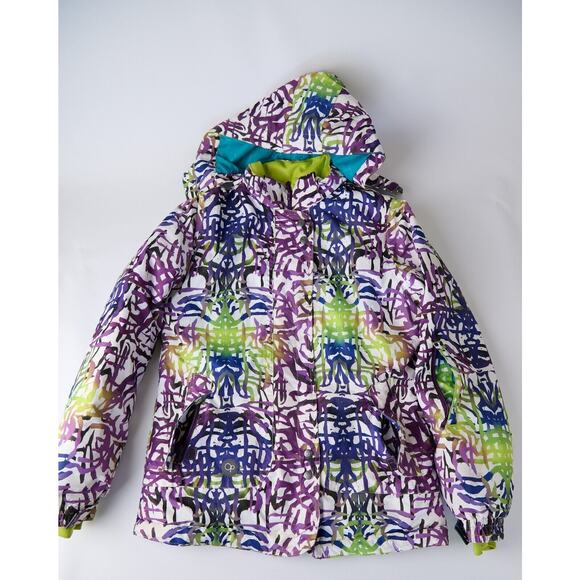 Vtg OP Ocean Pacific Women's Medium Snowboard Jacket Multicolor Hooded Y2K 90s - Picture 12 of 15